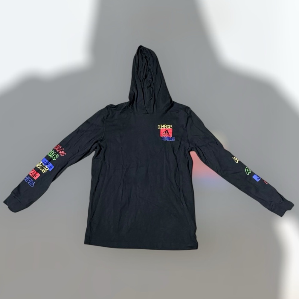 Boy’s Adidas Black Hoodie with Arm Graphics Size Large (14/16)